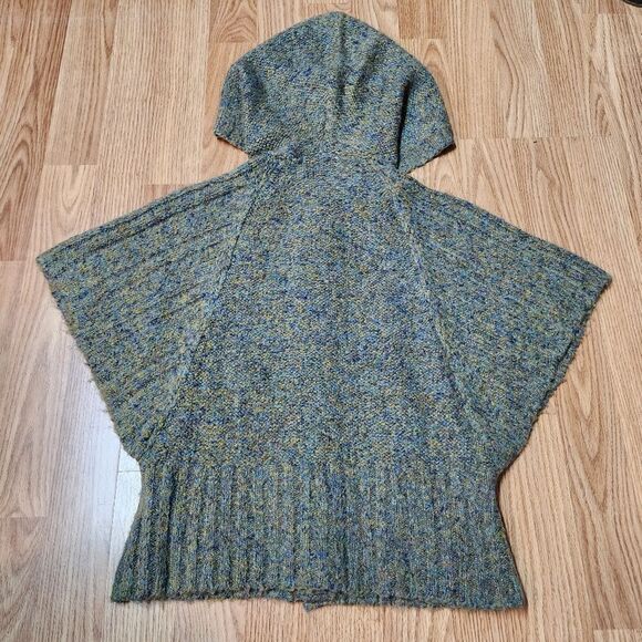 🇬🇪🔹️Decree Variegated Olive Button Front Hooded Batwing Sweater Medium - Picture 4 of 12